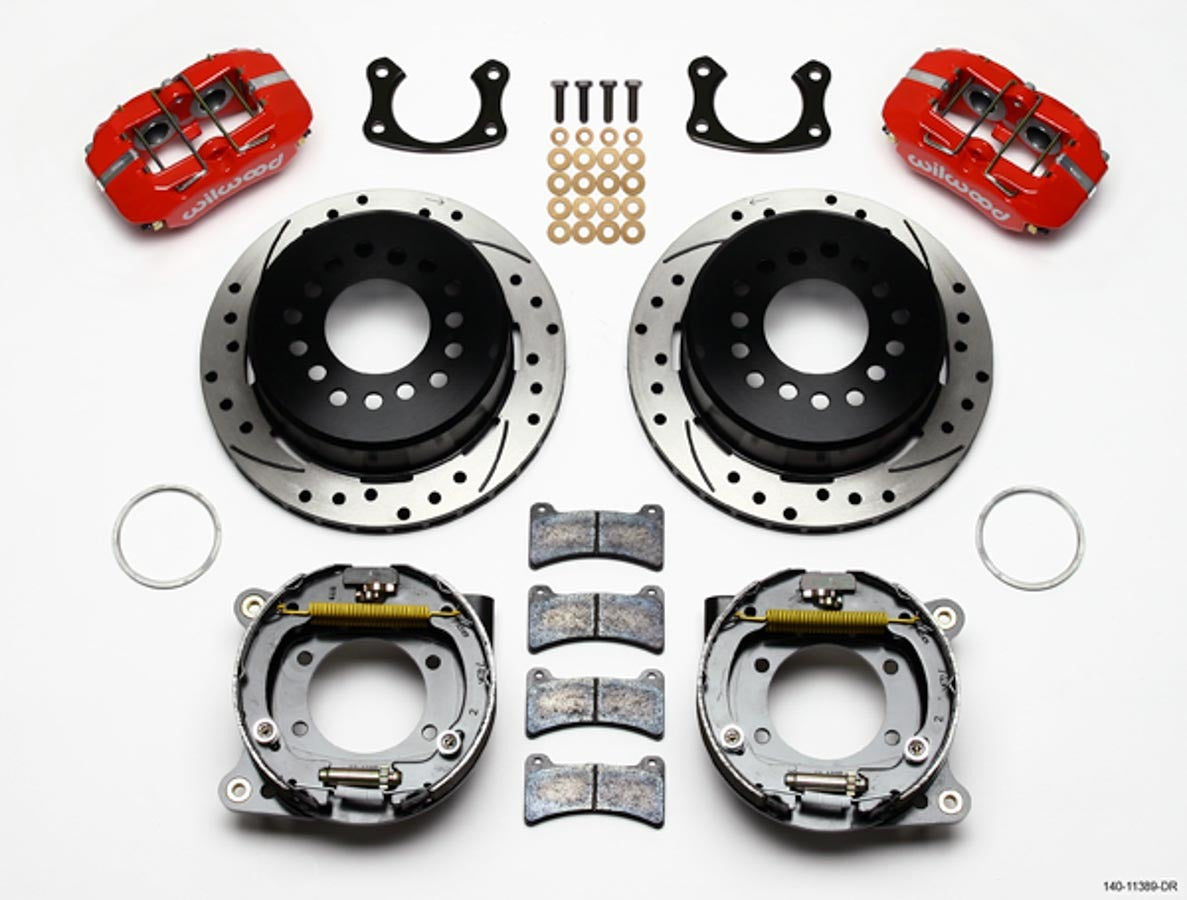 Wilwood 140-11389-DR Rear Disc Brake Kit with 4-Piston Caliper and 11-Inch Drilled Slotted Iron Rotor for Big Ford Trucks