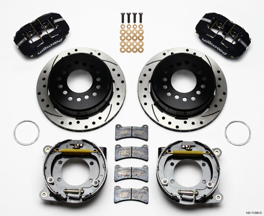 Wilwood 140-11396-D Dynapro Low-Profile Rear Brake Kit for Ford Mustang 8.8-Inch with 4-Piston Calipers and 11-Inch Drilled and Slotted Iron Rotors