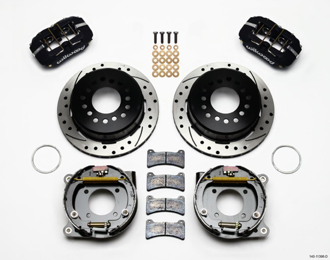 Wilwood 140-11398-D Rear Disc Brake Kit for 12-Bolt Chevy with Parking Brake and 11-Inch Drilled and Slotted Iron Rotors