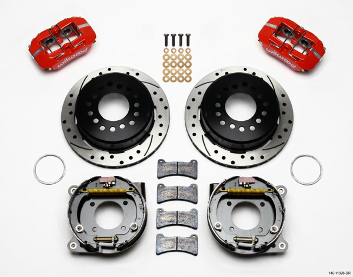 Wilwood 140-11398-DR Rear Disc Brake Kit for GM 12-Bolt with 4 Piston Caliper and 11-Inch Drilled Slotted Iron Rotor