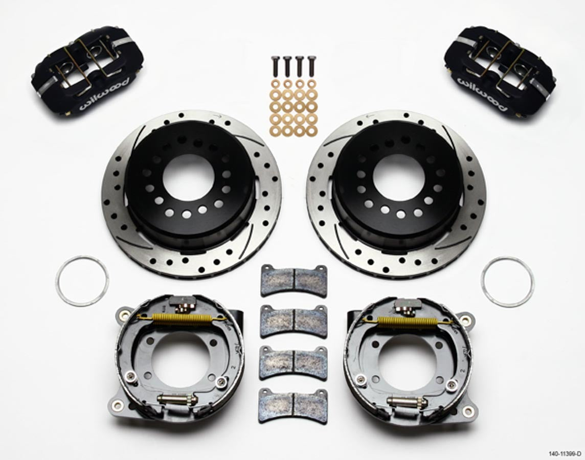 Wilwood 140-11399-D Rear Brake Kit for GM F-Body 1993-1997 with 11-Inch Drilled and Slotted Rotors, 4-Piston Caliper, Aluminum, Black Powder Coat