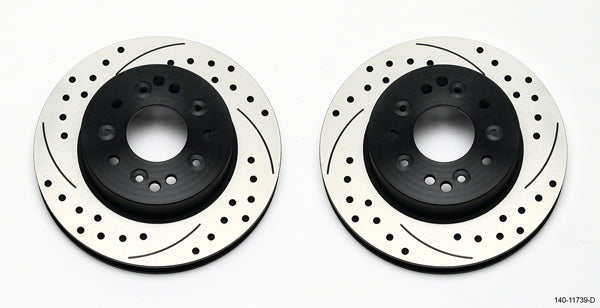 Wilwood 140-11739-D Promatrix Rear Rotor Kit for Chevrolet Corvette 1965-1982, 11.75-Inch Drilled and Slotted Iron with Black Finish
