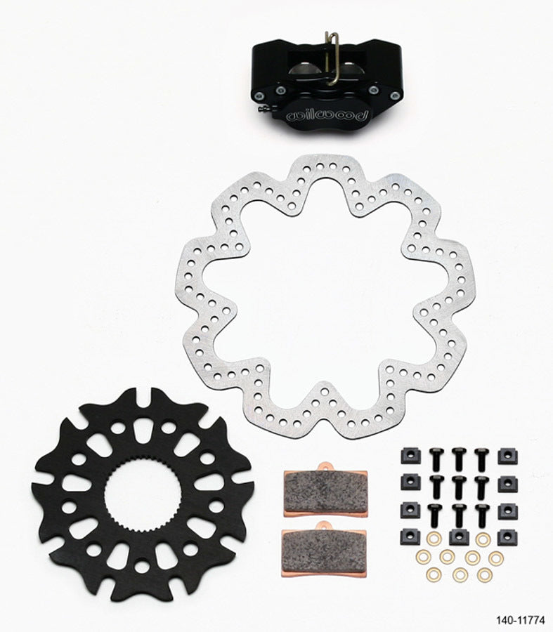 Wilwood GP320 Rear Brake Kit with 4-Piston Caliper and 10.5-Inch Drilled and Scalloped Steel Rotor