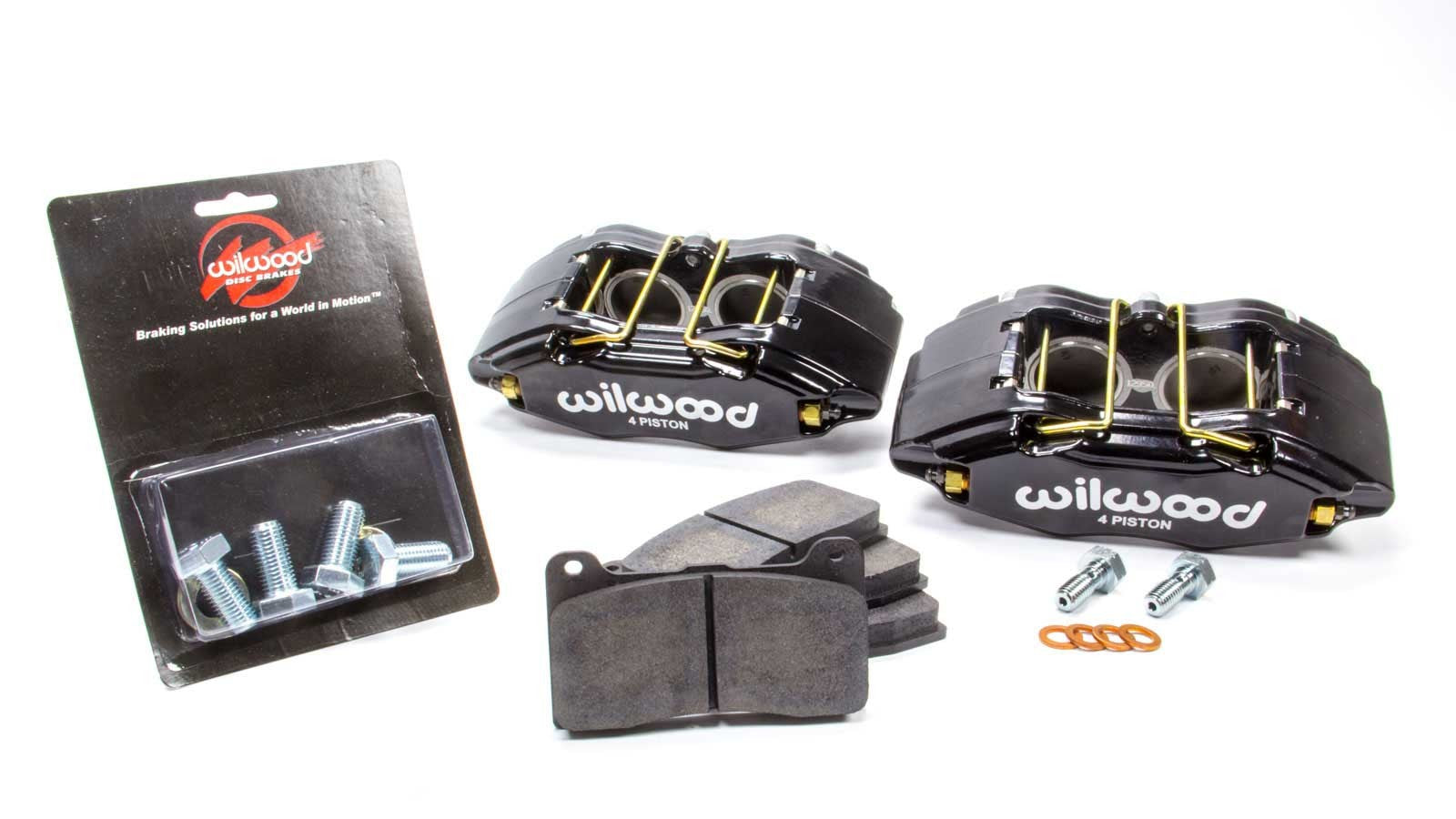 Wilwood Brake Caliper and Pad Kit Front for Honda and Acura, 4-Piston Forged Aluminum with Black Powder Coat