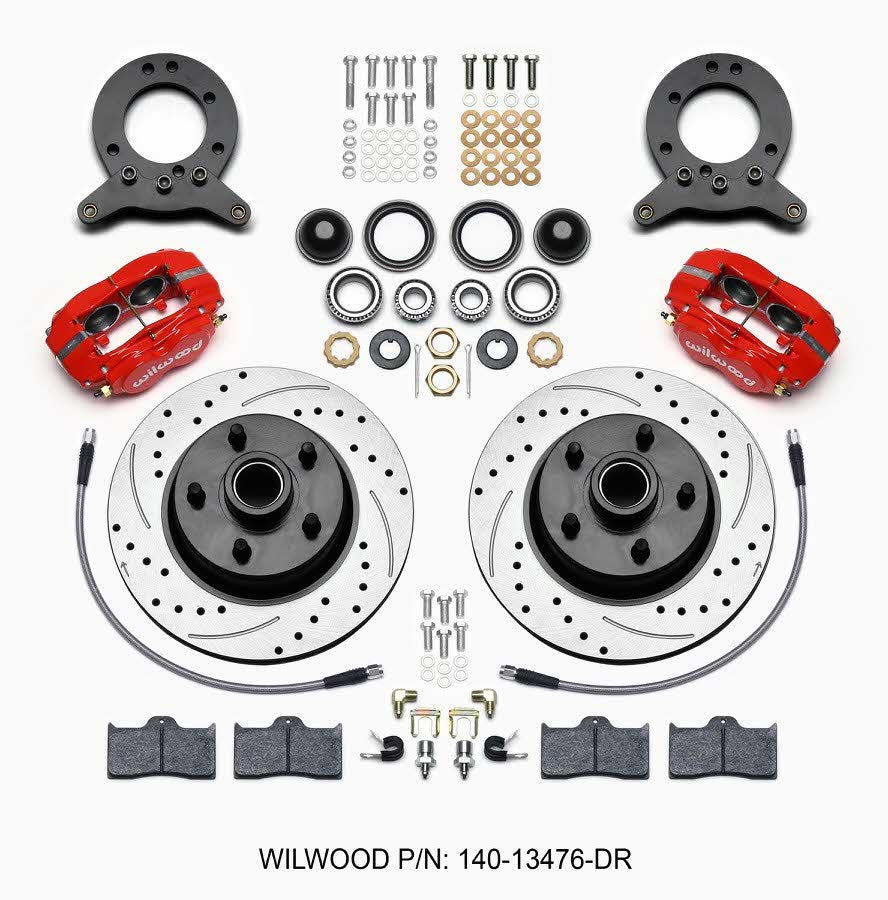 Wilwood 140-13476-DR Front Disc Brake Kit for 1965-1969 Ford Mustangs with 4-Piston Calipers and 11.3-Inch Drilled and Slotted Iron Rotors