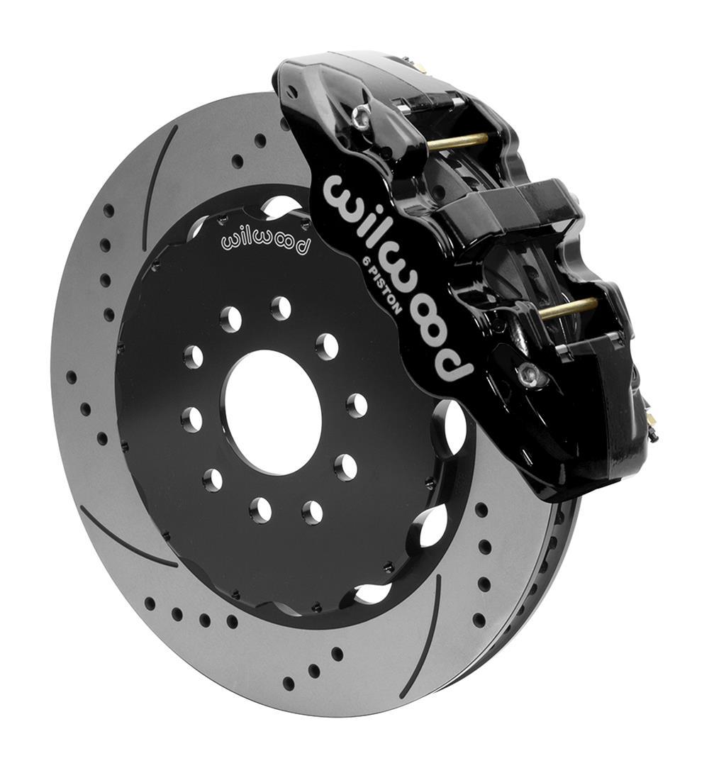 Wilwood 140-15705-D Aero6 Big Brake Front Kit for Chevrolet Corvette 1997-2013, 14 Inch Diameter, 6 Piston Caliper, Drilled and Slotted Iron Rotors, Black Powder Coat Aluminum Calipers