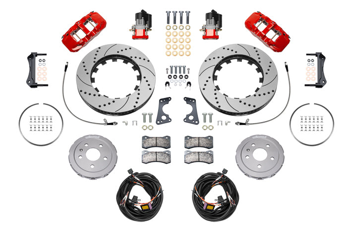 Wilwood 140-17009-DR Aero4 Big Brake Kit for Chevrolet Corvette C8, Rear, 15 Inch Drilled and Slotted Iron Rotor, Red Powder Coat Aluminum Caliper