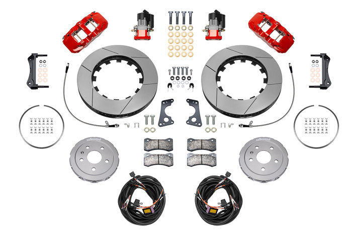 Wilwood 140-17009-R Aero4 Big Brake Rear Kit for Chevrolet Corvette C8 with 15-Inch Slotted Iron Rotor and Red Powder Coat Finish