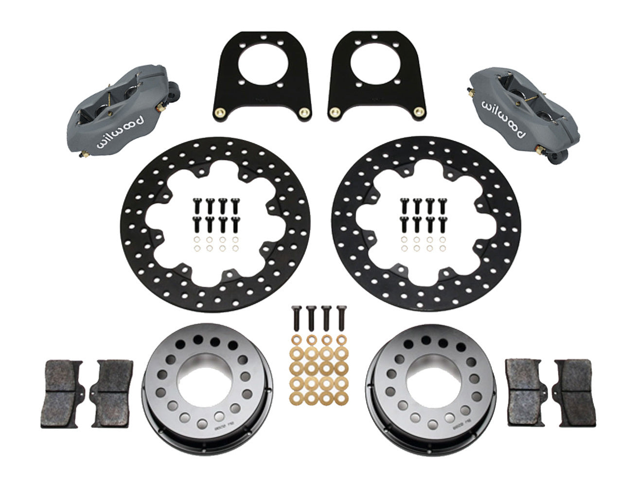 Wilwood 140-4545-BD Rear Drag Kit for Chevrolet 12-Bolt with C-Clip Elimination, 4 Piston Caliper, 11.438 Inch Drilled Steel Rotor, Aluminum Offset Hat, Gray Anodized Finish