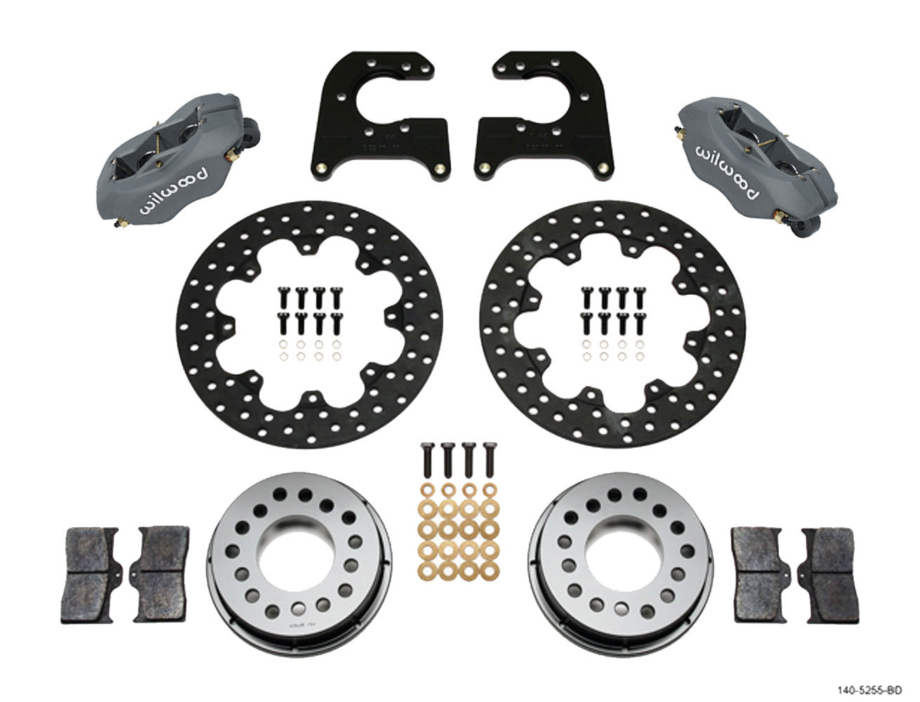 Wilwood 140-5255-BD Drag Rear Mopar Dana Forged Dynalite 4-Piston Caliper with 11.44 Inch Drilled Steel Rotor