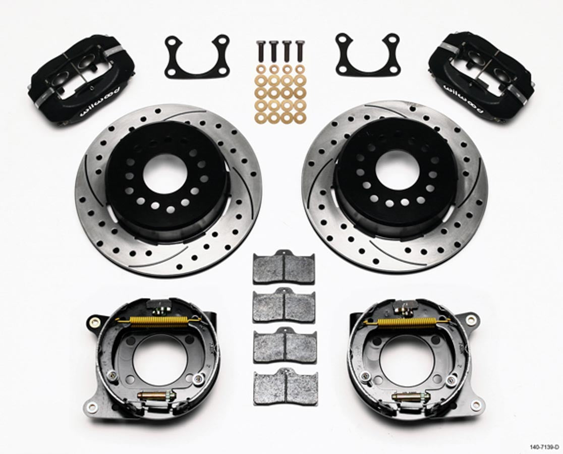 Wilwood 140-7139-D Big Ford 2.36 Inch Offset One Piece Vented Rear Brake Kit with 4 Piston Caliper and 12 Inch Drilled Slotted Iron Rotor