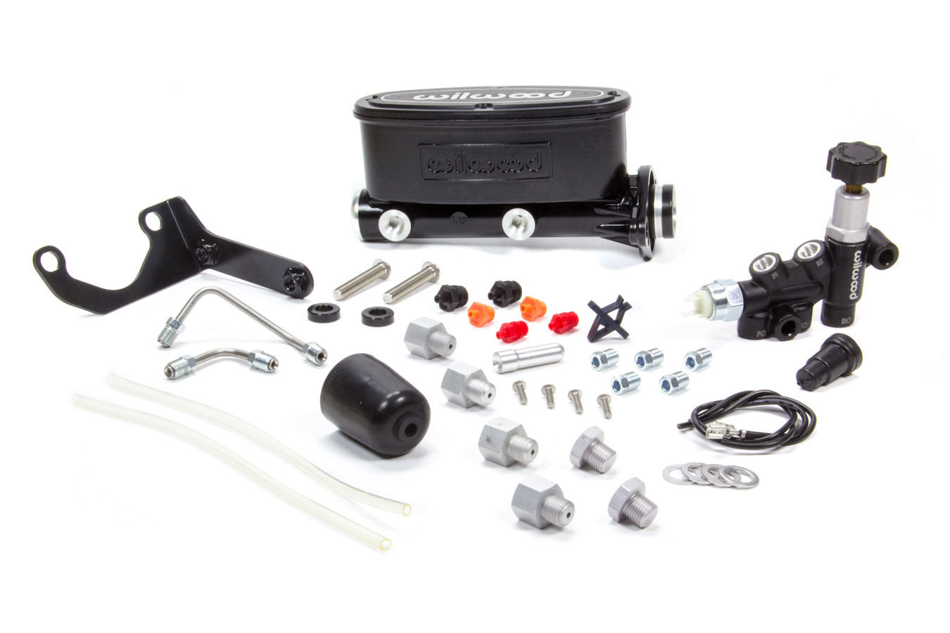 Wilwood 261-13270-BK Aluminum Tandem Master Cylinder Kit with 1.125 Inch Bore and Integrated Reservoir in Black