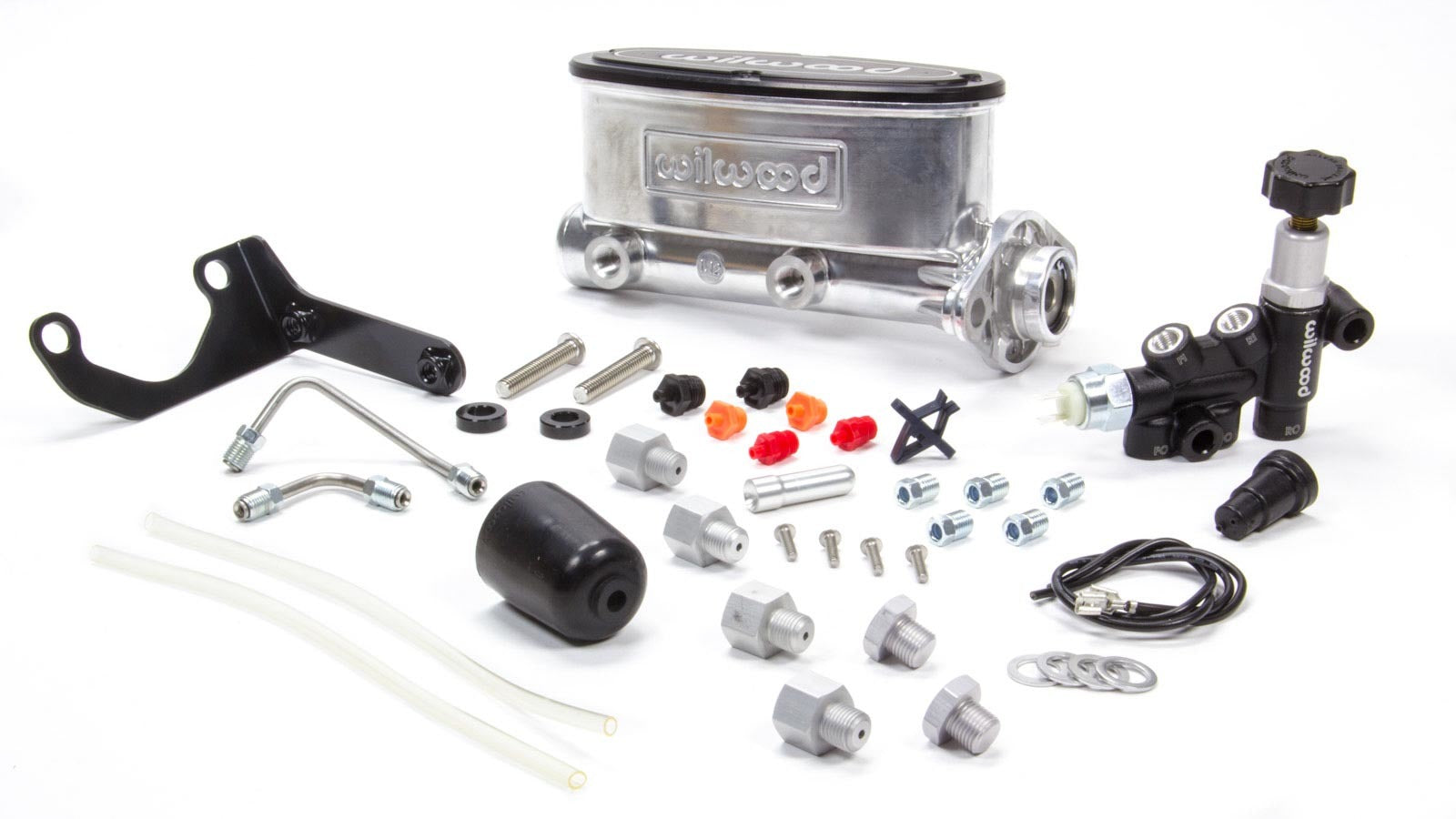 Wilwood 261-13270-P Aluminum Tandem Master Cylinder Kit with Mounting Bracket and Proportioning Valve, 1.125 Inch Bore, 1.100 Inch Stroke