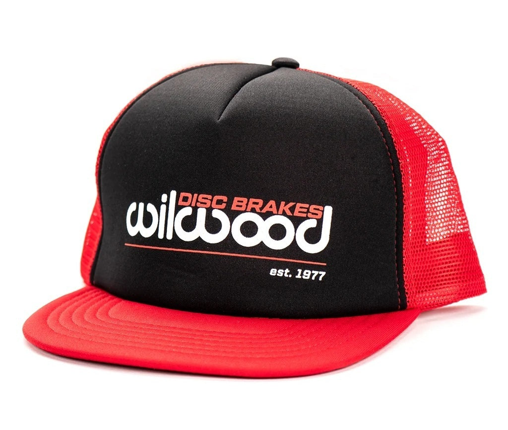 Wilwood 450-10552 Snap Back Hat with Wilwood Logo, Red Mesh, Black and Red Color