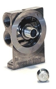 WIX Racing Filters 24764 Remote Oil Filter Mount, 3/4-16 Inlet/Outlet, Aluminum, Natural Finish, Single Filter, Four 1/2 In NPT Ports