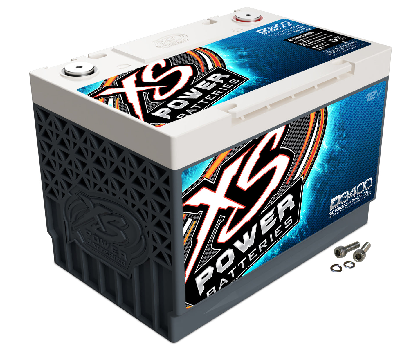 XS Power Battery D3400 Max Grundy Limited Edition AGM Battery, 12V, 1000 Cranking Amps, Threaded Top Terminals
