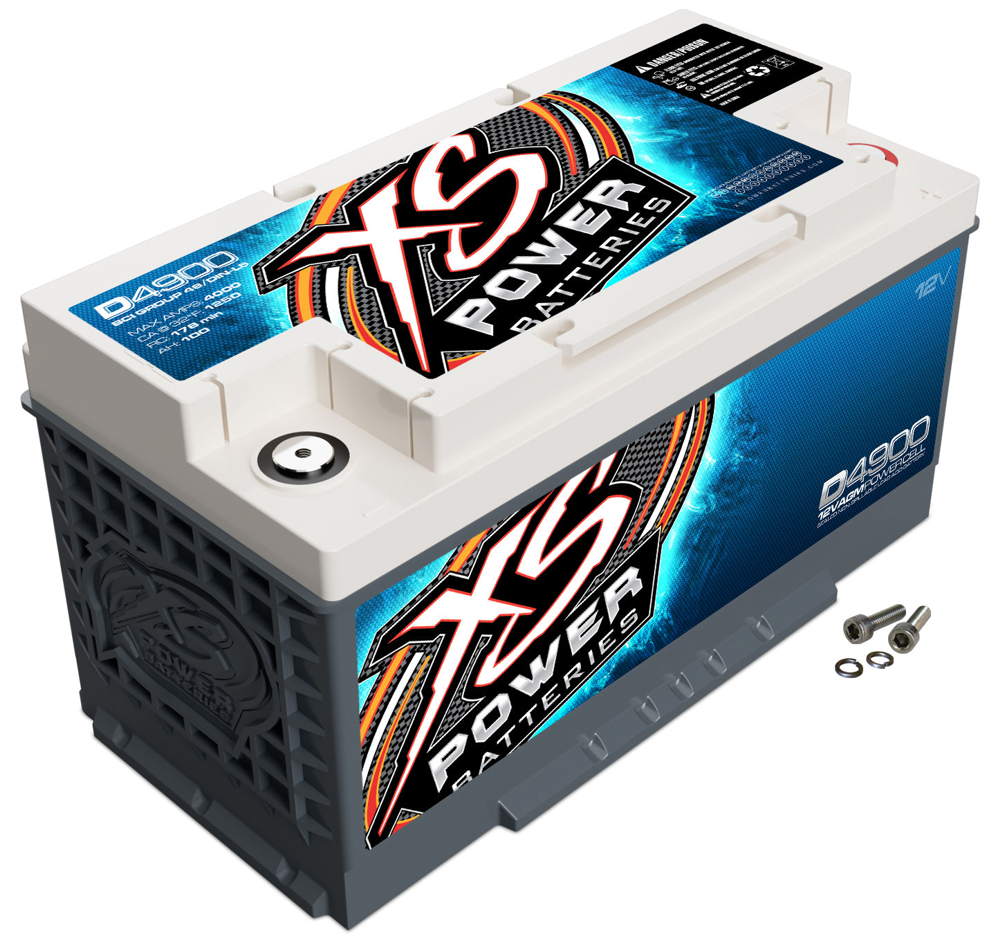 XS Power Battery D4900 AGM Battery, 12V, 1250 Cranking Amps, Threaded and Top Terminals